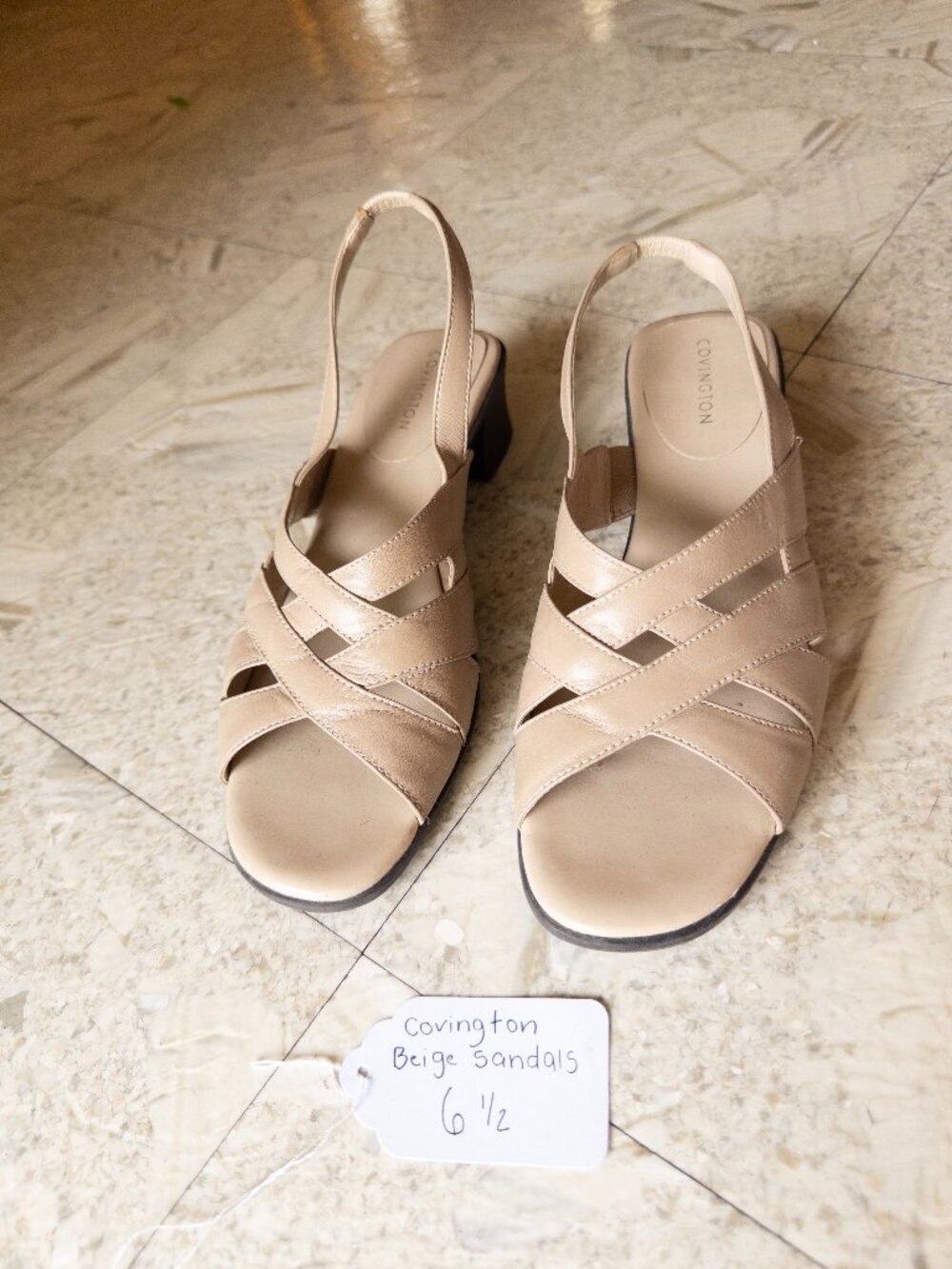 Covington Beige Strappy Slingback Block Heel Sandals Size 6.5